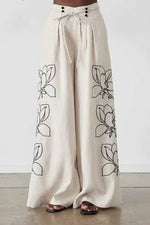Load image into Gallery viewer, Cotton And Linen Printed Nine-Quarter Sleeve Wide-Leg Pants Suit
