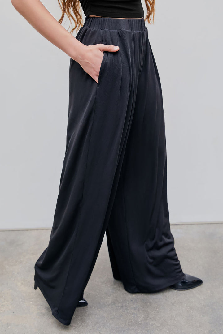 Daily Basic Solid Color Plus Size Loose Stretch Wide Leg Pants