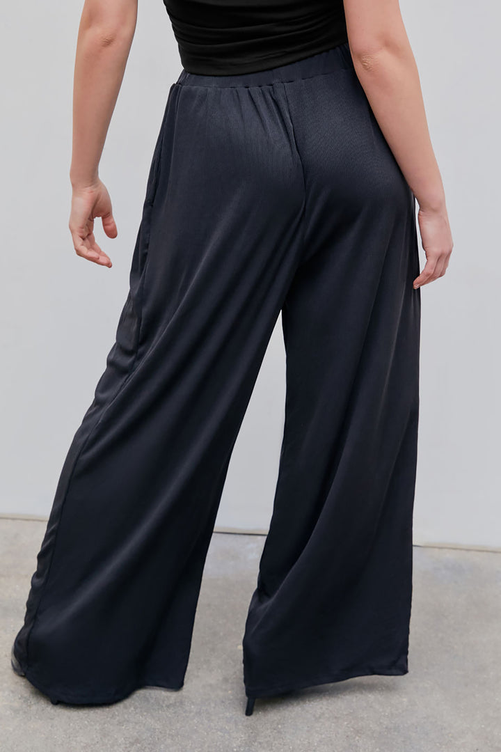 Daily Basic Solid Color Plus Size Loose Stretch Wide Leg Pants