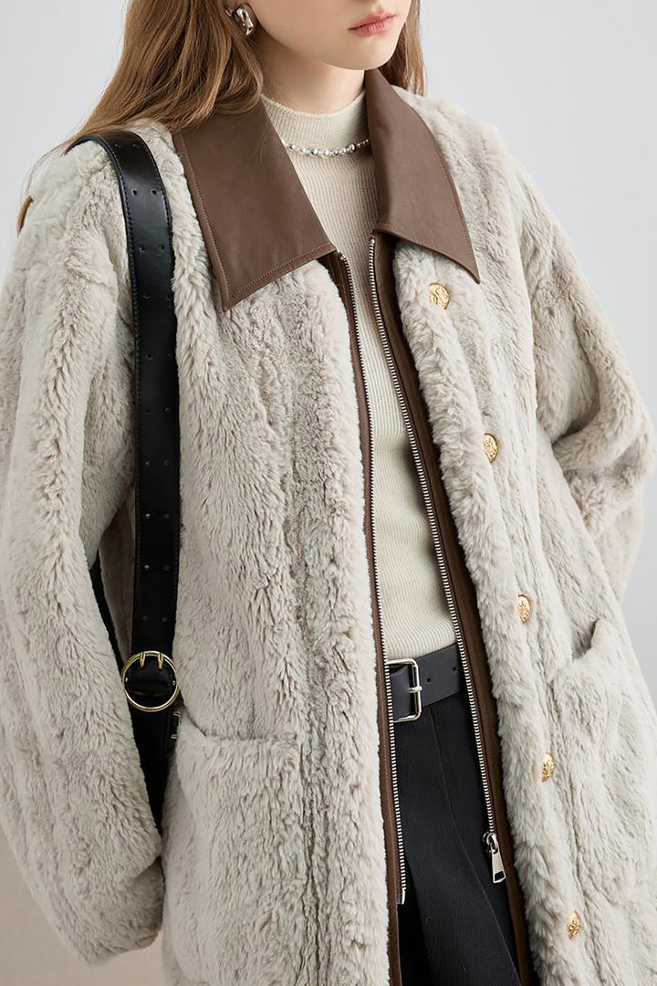Winter Fleece-lined Turn-down Collar Coat