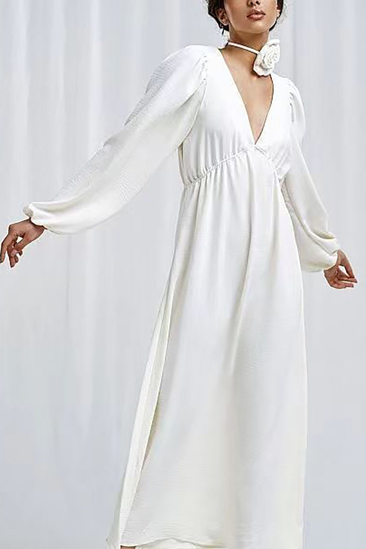 High-waisted Sexy V-neck Long-sleeved Dress