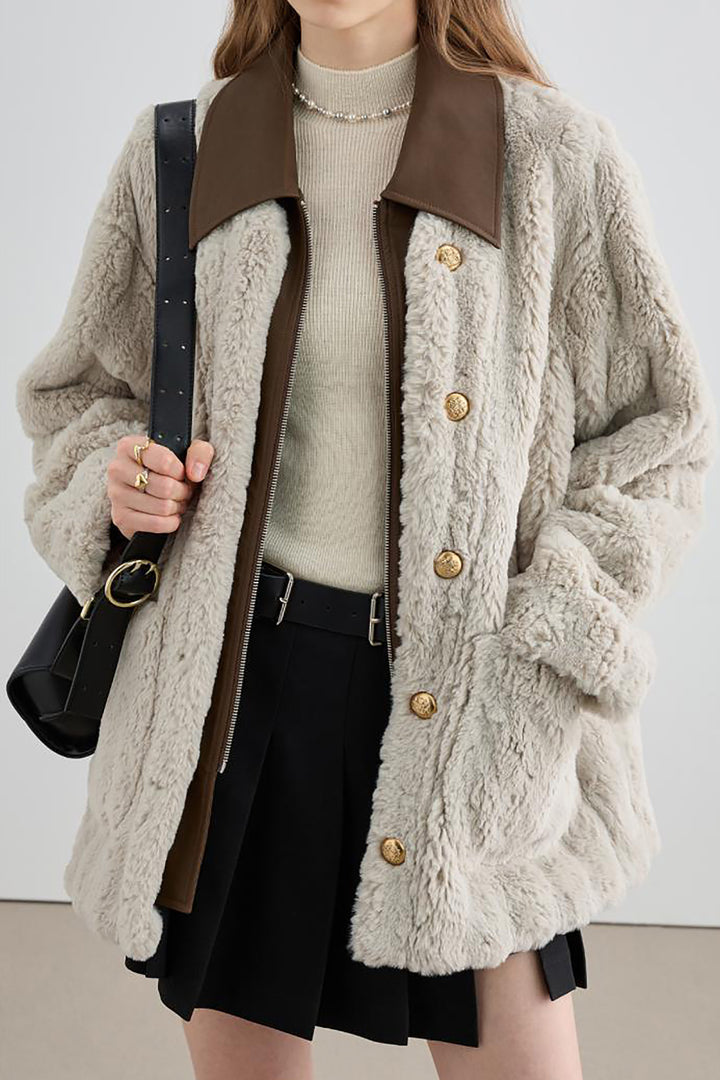 Winter Fleece-lined Turn-down Collar Coat