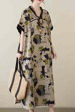 Load image into Gallery viewer, Chinese Style Printed V-Neck Loose Plus Size Dress
