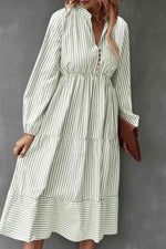 Load image into Gallery viewer, V-Neck Striped Elastic Waist Breathable Dress
