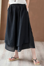 Load image into Gallery viewer, Retro Solid Color Cotton Linen Nine-quarter Pants Wide-leg Culottes
