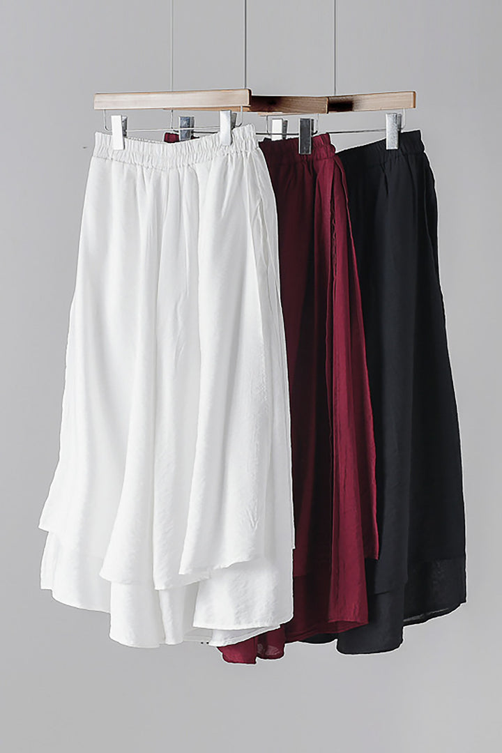 Retro Solid Color Cotton Linen Nine-quarter Pants Wide-leg Culottes