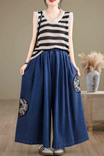 Load image into Gallery viewer, Thin Denim Embroidered Loose Wide-Leg Pants
