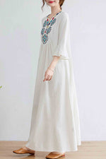 Load image into Gallery viewer, Ethnic Style Loose Embroidered V-Neck Dress
