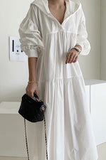 Load image into Gallery viewer, Hooded V-neck Lantern Sleeve Loose Shirt Dress
