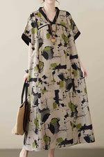 Load image into Gallery viewer, Chinese Style Printed V-Neck Loose Plus Size Dress
