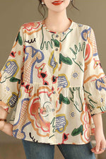 Load image into Gallery viewer, Loose-Hem Babydoll Print Casual Shirt

