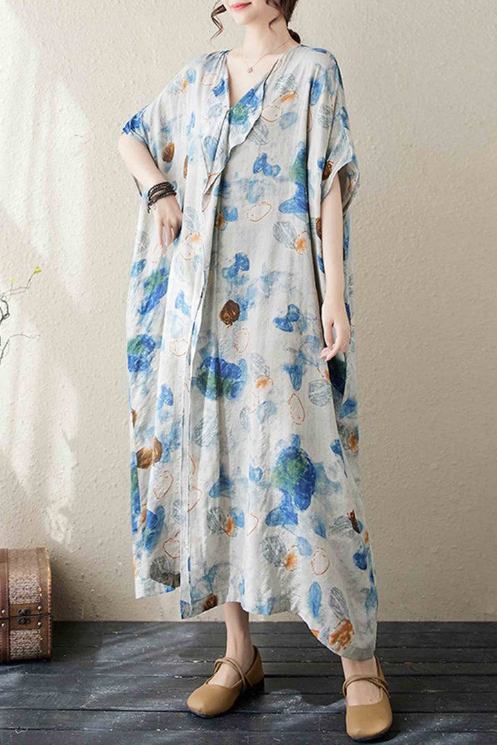 Elegant Printed Loose Extra-Large Size Vacation Dress