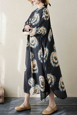 Load image into Gallery viewer, Printed Cotton And Linen Stand Collar Resort Dress
