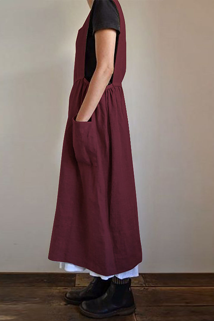 Fashion Cotton Linen Apron Loose Long Dress leemho