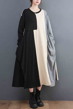 Load image into Gallery viewer, Large Size Loose Color Block Irregular Long Sleeve Dress

