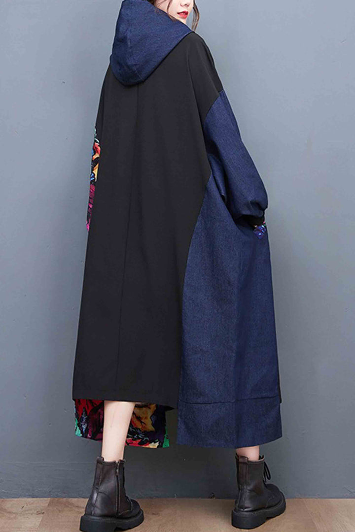 Hooded Printed Denim Plus Size Dress