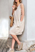 Load image into Gallery viewer, Off-the-shoulder Strappy Linen Dress With Double Side Pockets

