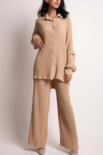 Load image into Gallery viewer, Long Sleeve Shirt Wide Leg Pants Suits
