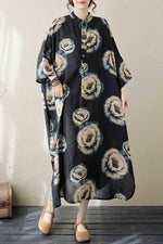 Load image into Gallery viewer, Printed Cotton And Linen Stand Collar Resort Dress
