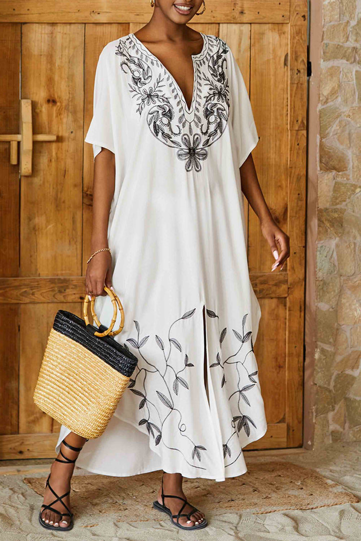 Resort Embroidered Belt Cotton Dress