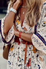 Load image into Gallery viewer, Printed Bohemian High-Waisted Three-Quarter Sleeve Dress
