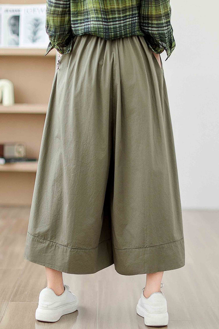 Casual Loose-Fitting Plus Size Pocket Culottes