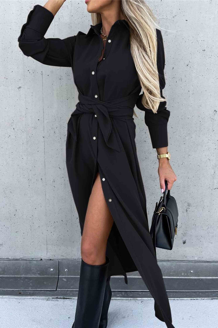 Solid Color Cardigan Long Sleeve Swing Dress