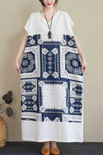 Load image into Gallery viewer, Pullover V-Neck Loose Large Size Cotton And Linen Robe Dress
