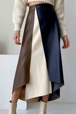 Load image into Gallery viewer, French Style Multi-Color Patchwork Leather Skirt
