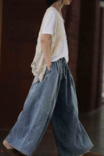 Load image into Gallery viewer, Loose Casual Lace-Up Denim Wide-Leg Pants

