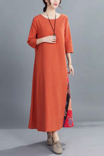 Load image into Gallery viewer, Autumn Retro Floral Round Neck Three-Quarter Sleeve Long Dress
