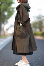 Load image into Gallery viewer, Plus Size Button Hooded Trench Coat