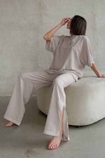 Load image into Gallery viewer, Solid Color Lapel Loose Pajamas Two Piece Set
