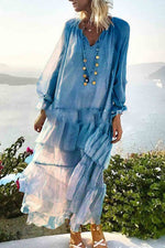 Load image into Gallery viewer, V-Neck Long-Sleeved Ruffled Holiday Maxi Dress
