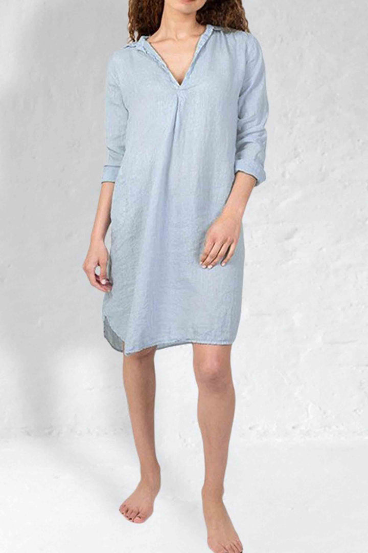 Solid Color Cotton And Linen Simple V-Neck Dress