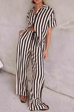 Load image into Gallery viewer, Casual Polo Collar Striped Color-Blocked Short-Sleeved Suit
