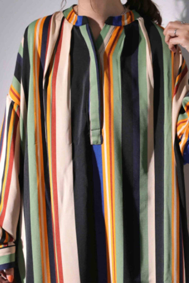 Color Striped Long Sleeve Shirt Dress