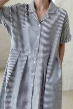 Load image into Gallery viewer, Loose Striped Plus Size Shirt Dress
