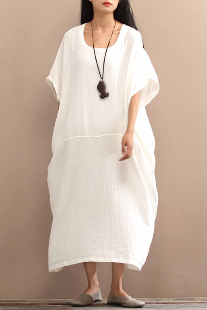 Retro Long Loose Cotton Linen Pocket Dress
