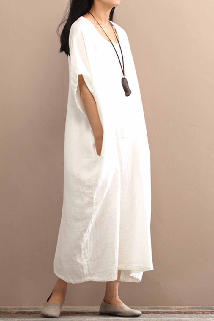 Retro Long Loose Cotton Linen Pocket Dress