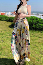 Load image into Gallery viewer, Graffiti Print Wide-Leg High-Waisted Beach Culottes
