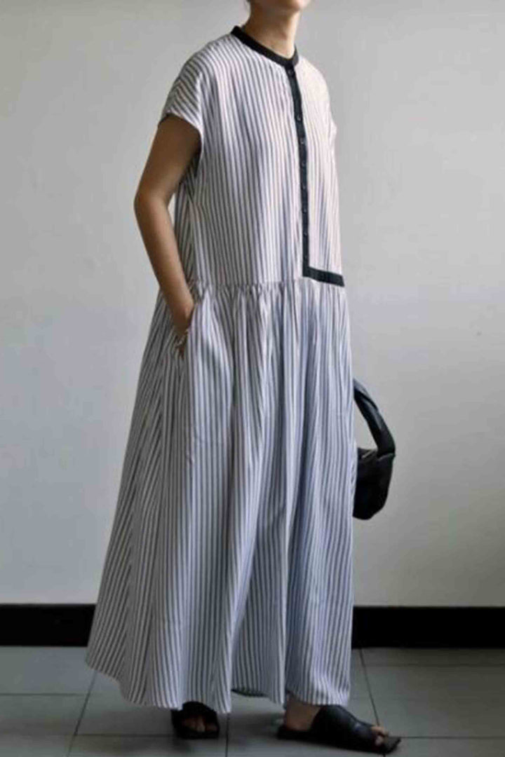 Striped Short-Sleeved Color Block Dress