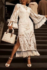 Load image into Gallery viewer, Banquet Lace Embroidered Fringed Gown Dress
