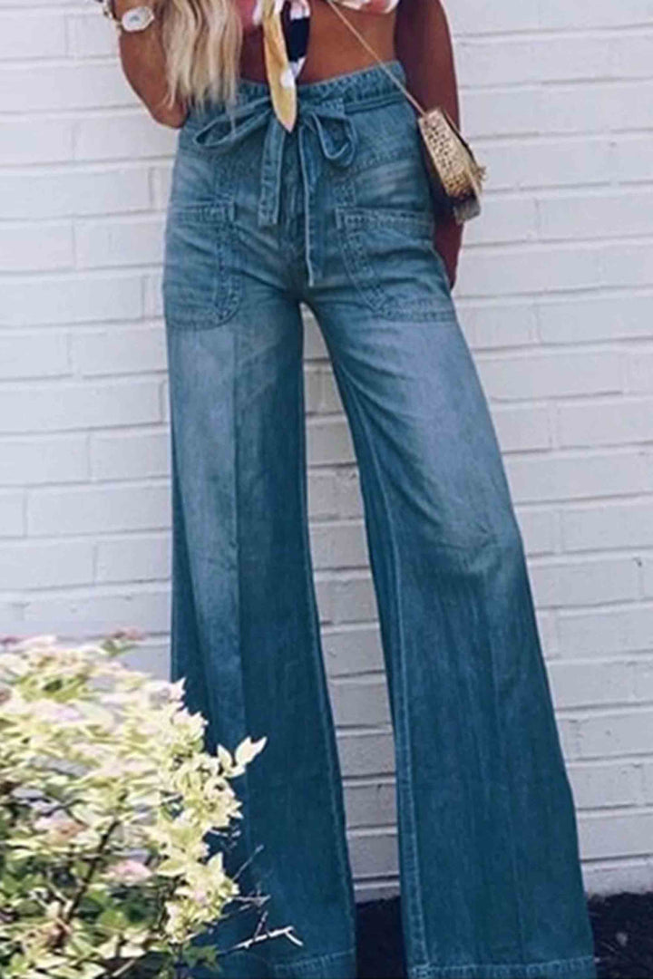 Washed Denim Loose Wide-Leg Trousers