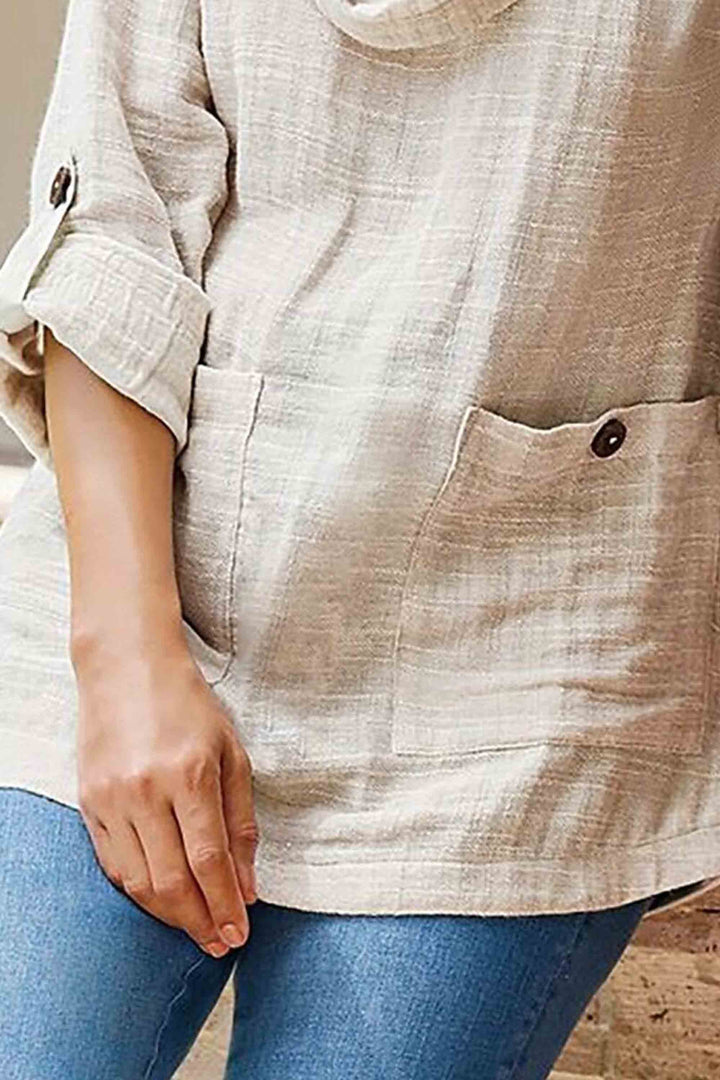 Distressed Cotton And Linen Long-Sleeved Top