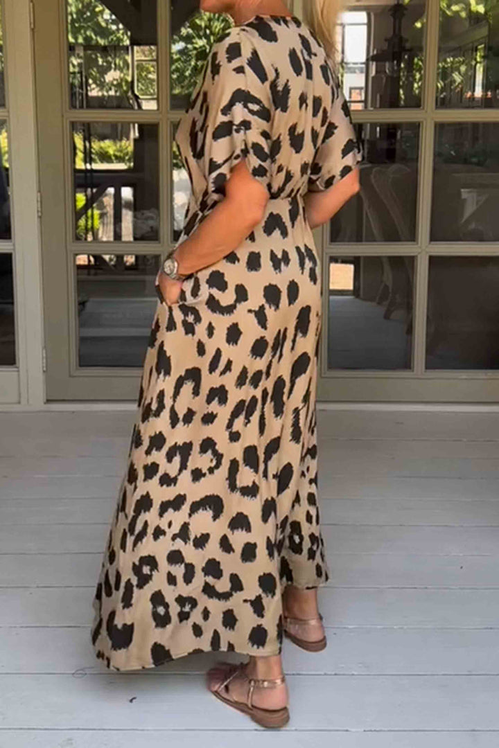 Casual Leopard Print Raglan Sleeve Dress