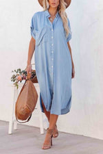 Load image into Gallery viewer, Solid Color Denim Short Sleeve Button Dress
