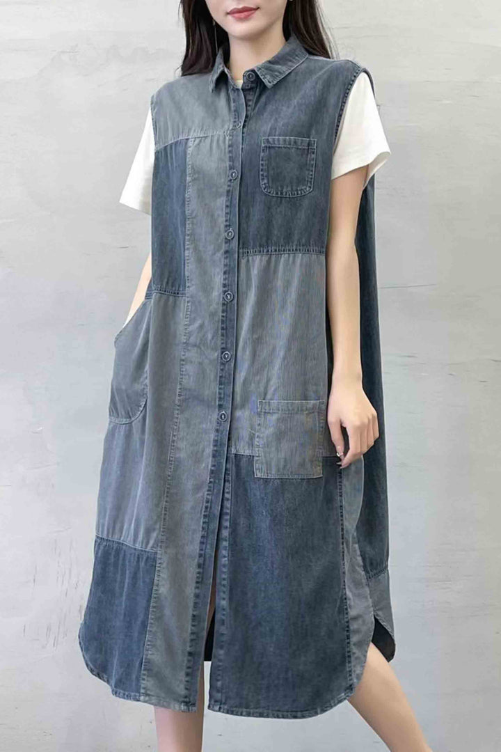Loose Mid-Length Casual Lapel Sleeveless Dress