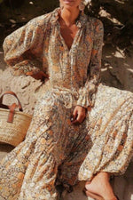 Load image into Gallery viewer, Floral Ruffle Sleeve Beach Long Dress
