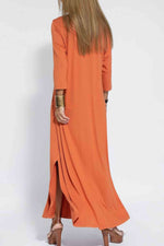 Load image into Gallery viewer, Three-Quarter Sleeve Knitted Slit V-Neck Dress
